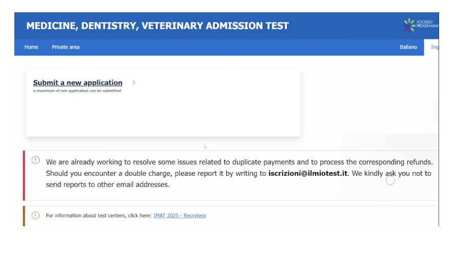 Step 3: Submit a new IMAT application on Universitaly