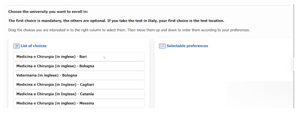 Step 5: Select your university preference on Universitaly