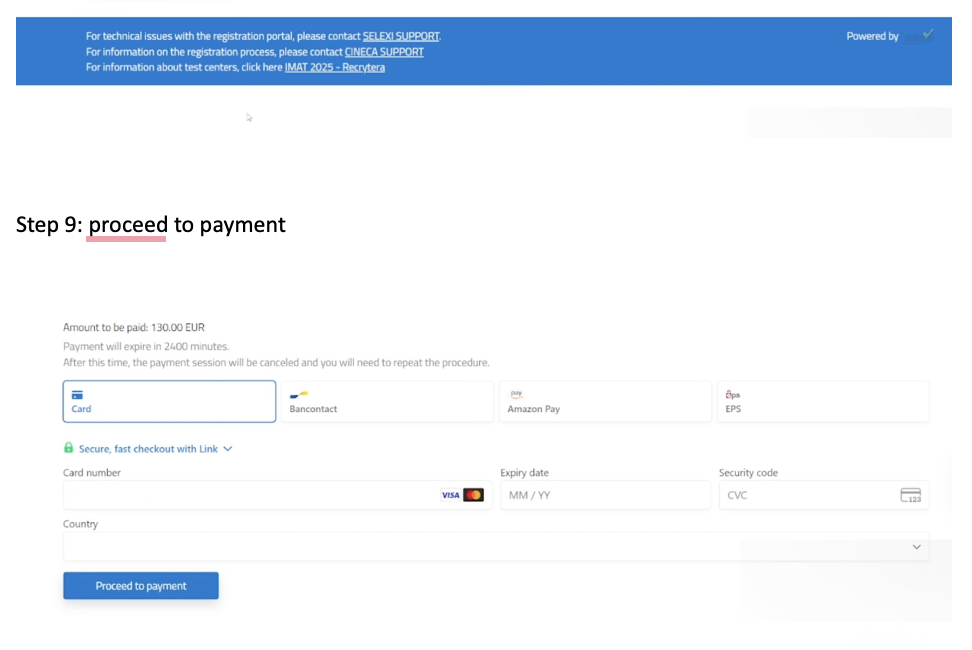 Step 9: Pay the IMAT exam fee on Universitaly